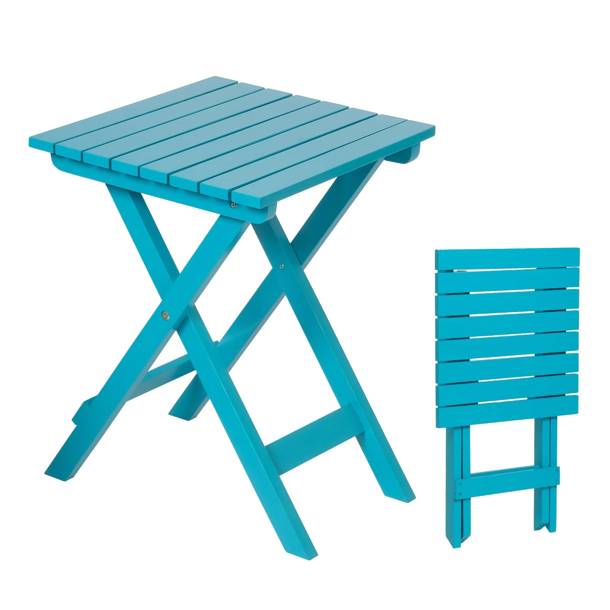 13.7" Square Outdoor Patio Folding Side Table Wood Portable End Table, Blue