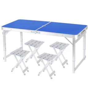 1.5m Square Tube Folding Table (Including Umbrella Hole)   4 Stool Aluminum Alloy Portable Outdoor Folding Table And Chair Set for Courtyard Barbecue