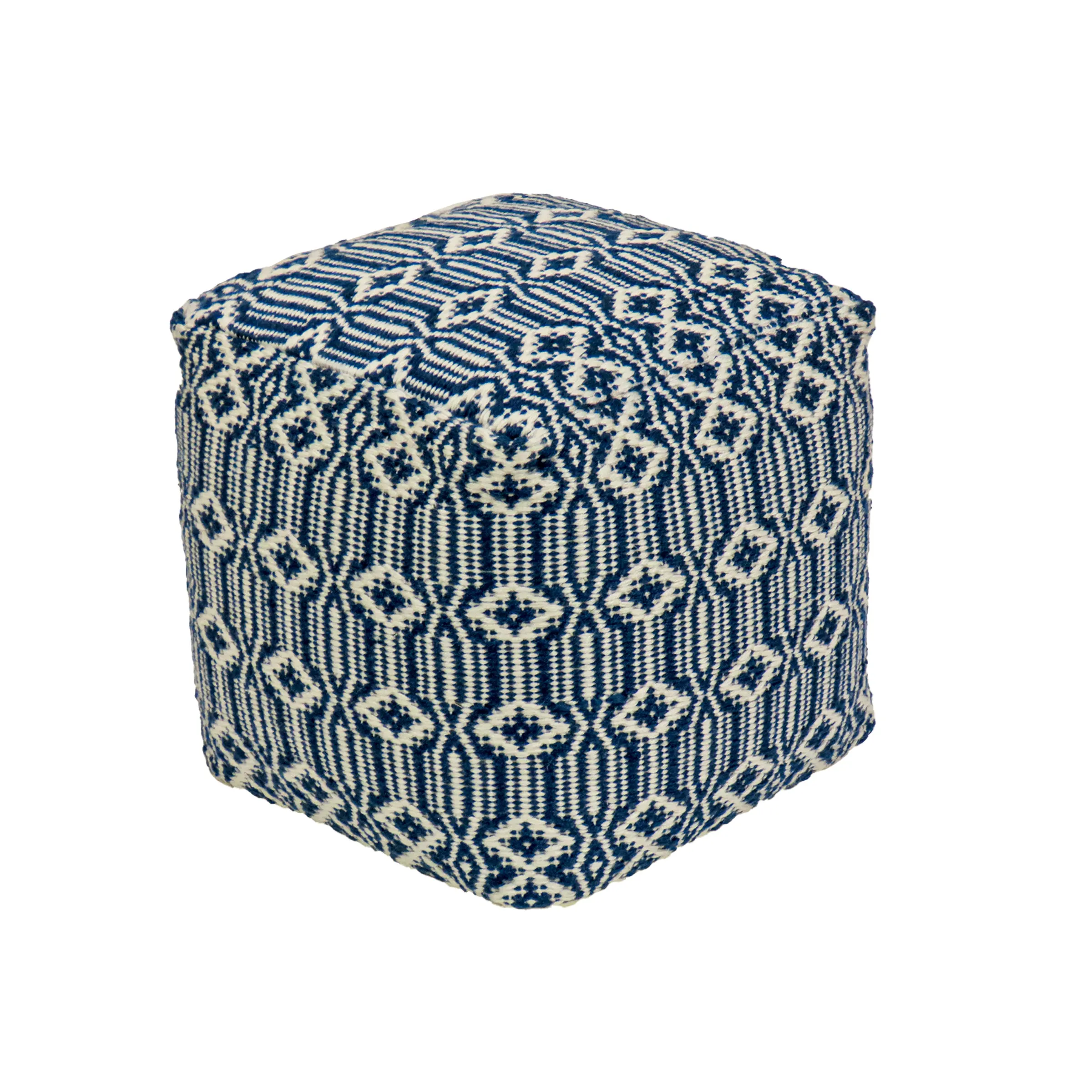 16" Hand Woven Pouf Ottoman, Navy Blue