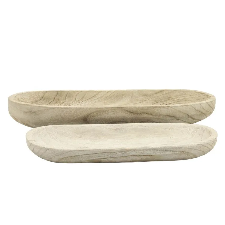 18"/24" Decorative Oblong Wood Bowls Set of 2 - Natural