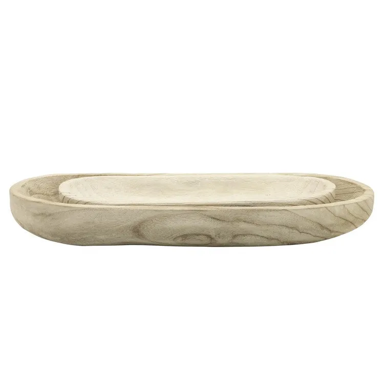 18"/24" Decorative Oblong Wood Bowls Set of 2 - Natural