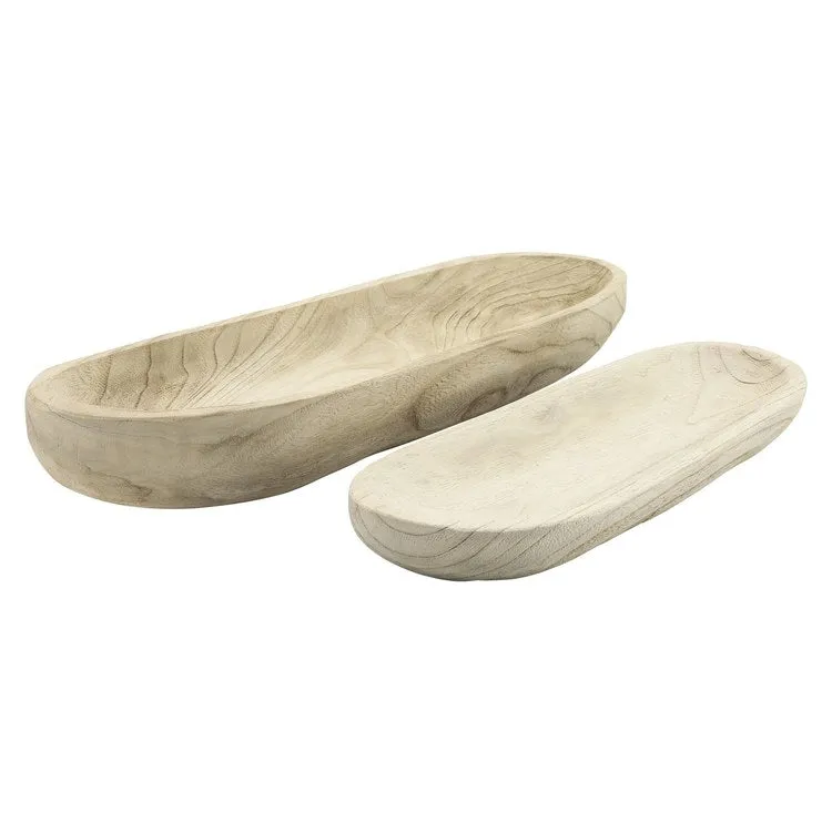 18"/24" Decorative Oblong Wood Bowls Set of 2 - Natural