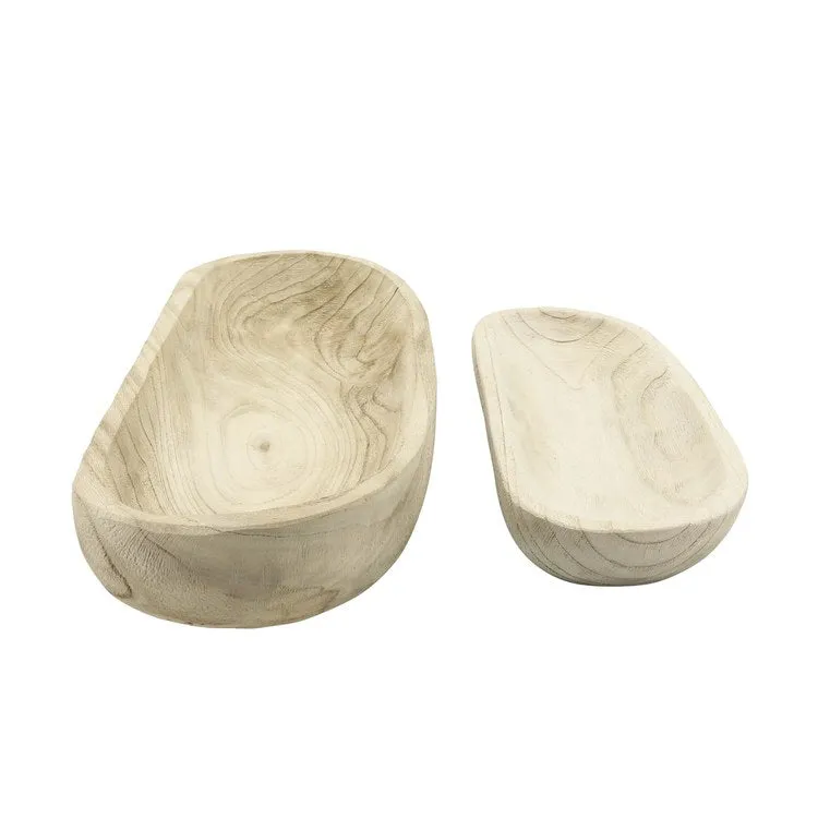 18"/24" Decorative Oblong Wood Bowls Set of 2 - Natural