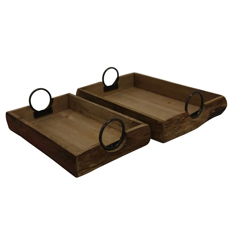 19" x 13" x 5" Wood Trays Set of 2