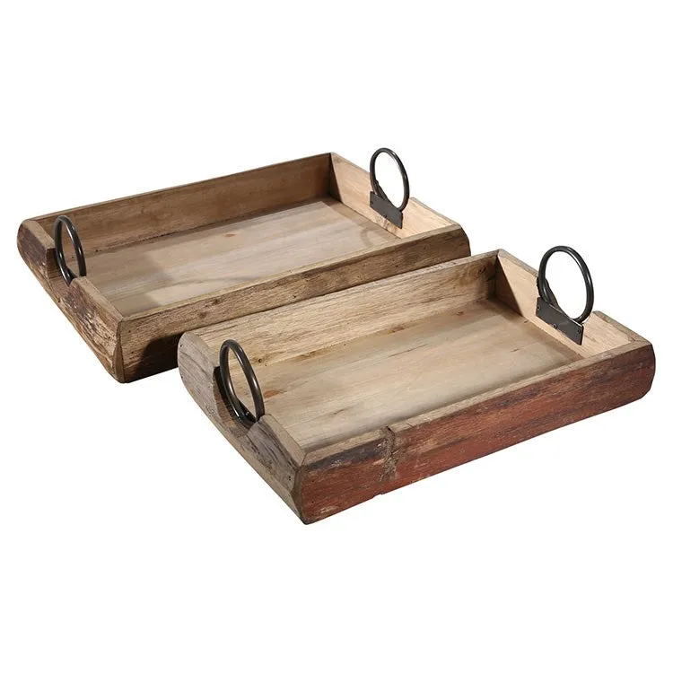 19" x 13" x 5" Wood Trays Set of 2