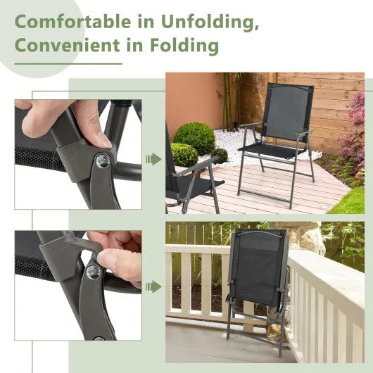 2 Pieces Patio Folding Chairs with Armrests for Deck Garden Yard-Black & Gray