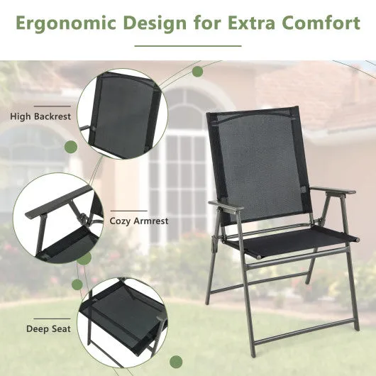 2 Pieces Patio Folding Chairs with Armrests for Deck Garden Yard-Black & Gray