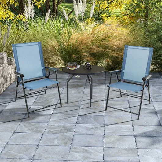 2 Set of Patio Dining Chair with Armrests and Metal Frame-Blue