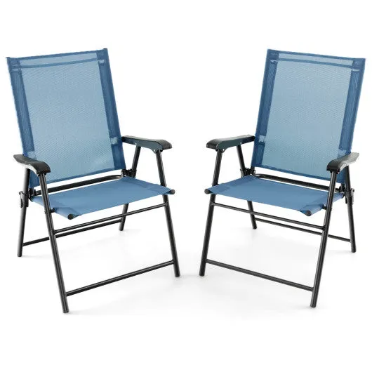 2 Set of Patio Dining Chair with Armrests and Metal Frame-Blue