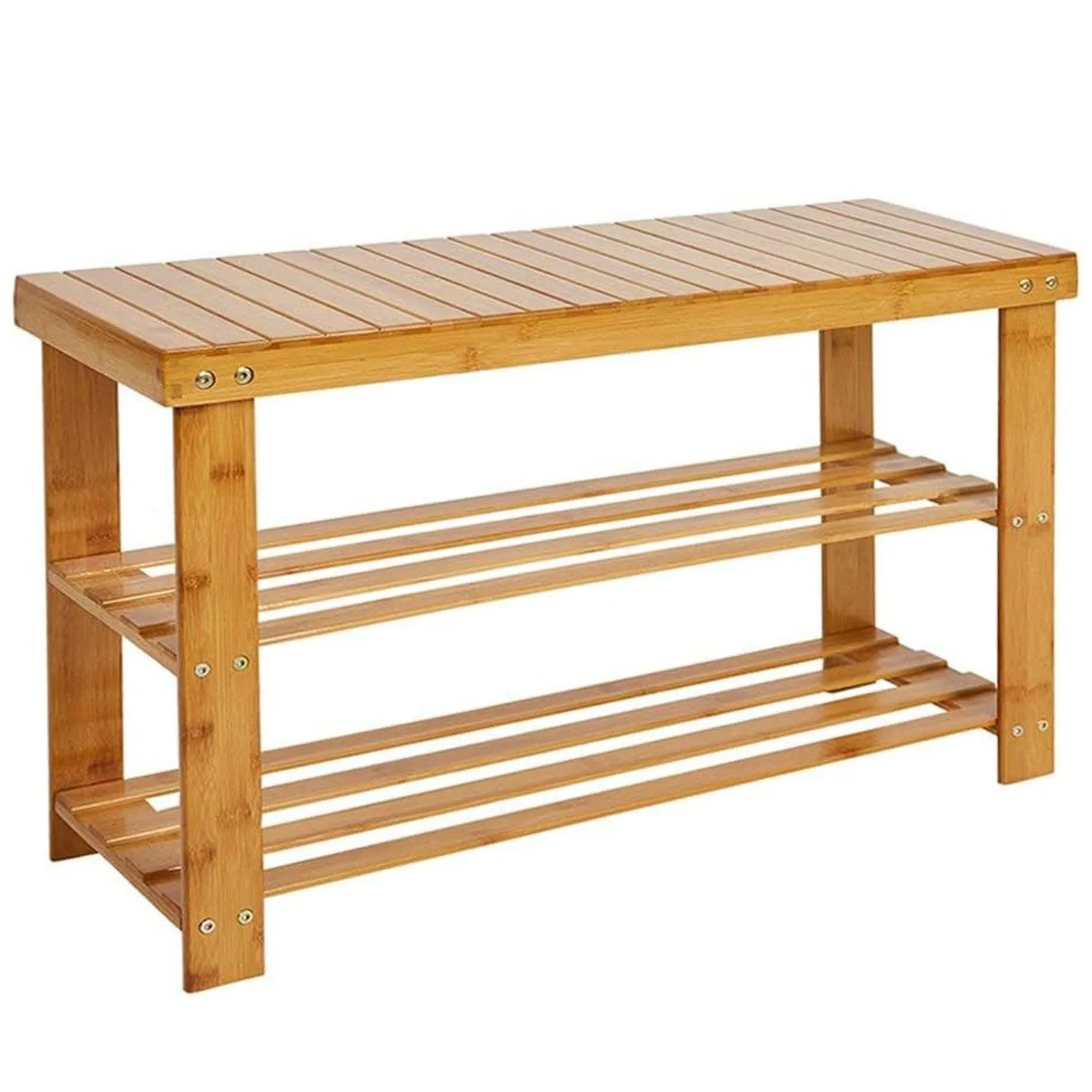 2-Tier Bamboo Shoe Rack Bench 27.5" Entryway Shelf Organizer Storage Bench