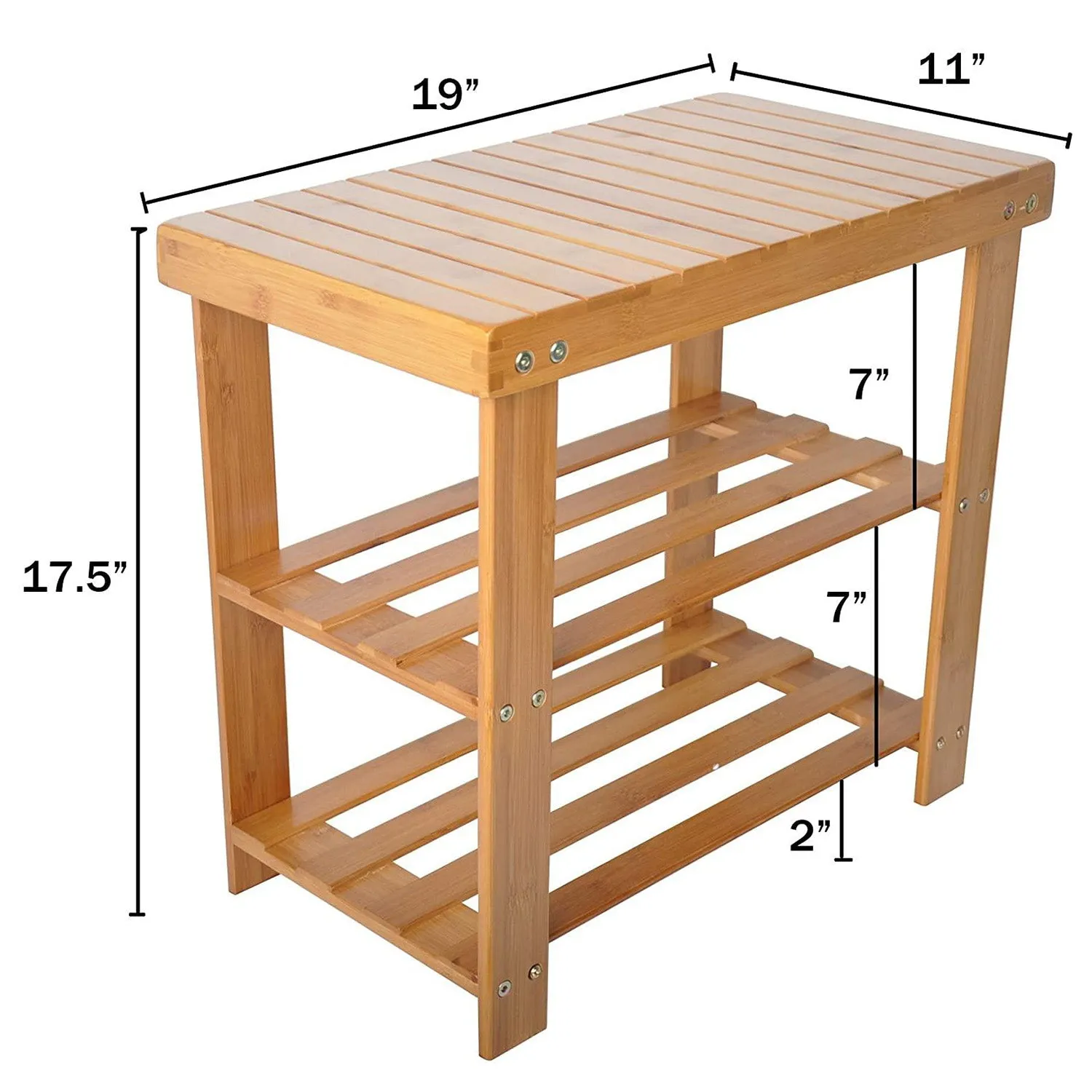 2-Tire Small Shoe Rack Bench Seat 19" Entryway Storage Shelf Bamboo Shoe Rack