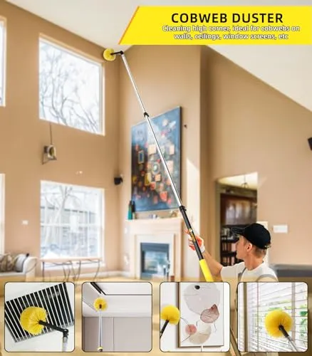 20 Foot High Ceiling Duster Kits with 5-12ft Heavy Duty Extension Pole, High Reach Duster for Cleaning,Microfiber Feather Duster,Cobweb Duster,Ceiling Fan Duster,Window Squeegee & Cleaner