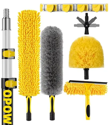 20 Foot High Ceiling Duster Kits with 5-12ft Heavy Duty Extension Pole, High Reach Duster for Cleaning,Microfiber Feather Duster,Cobweb Duster,Ceiling Fan Duster,Window Squeegee & Cleaner