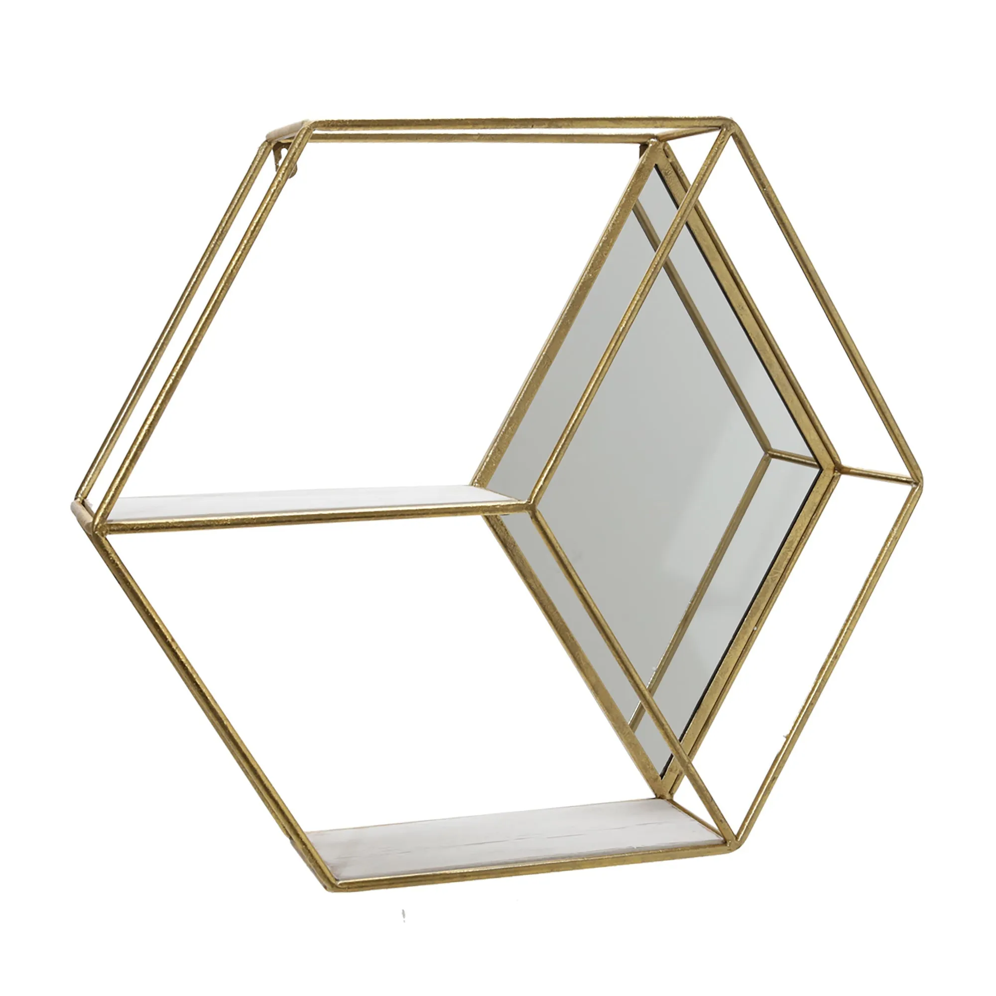 20" Hexagon Mirrored Wall Shelf, Gold