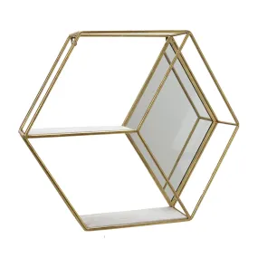 20" Hexagon Mirrored Wall Shelf, Gold