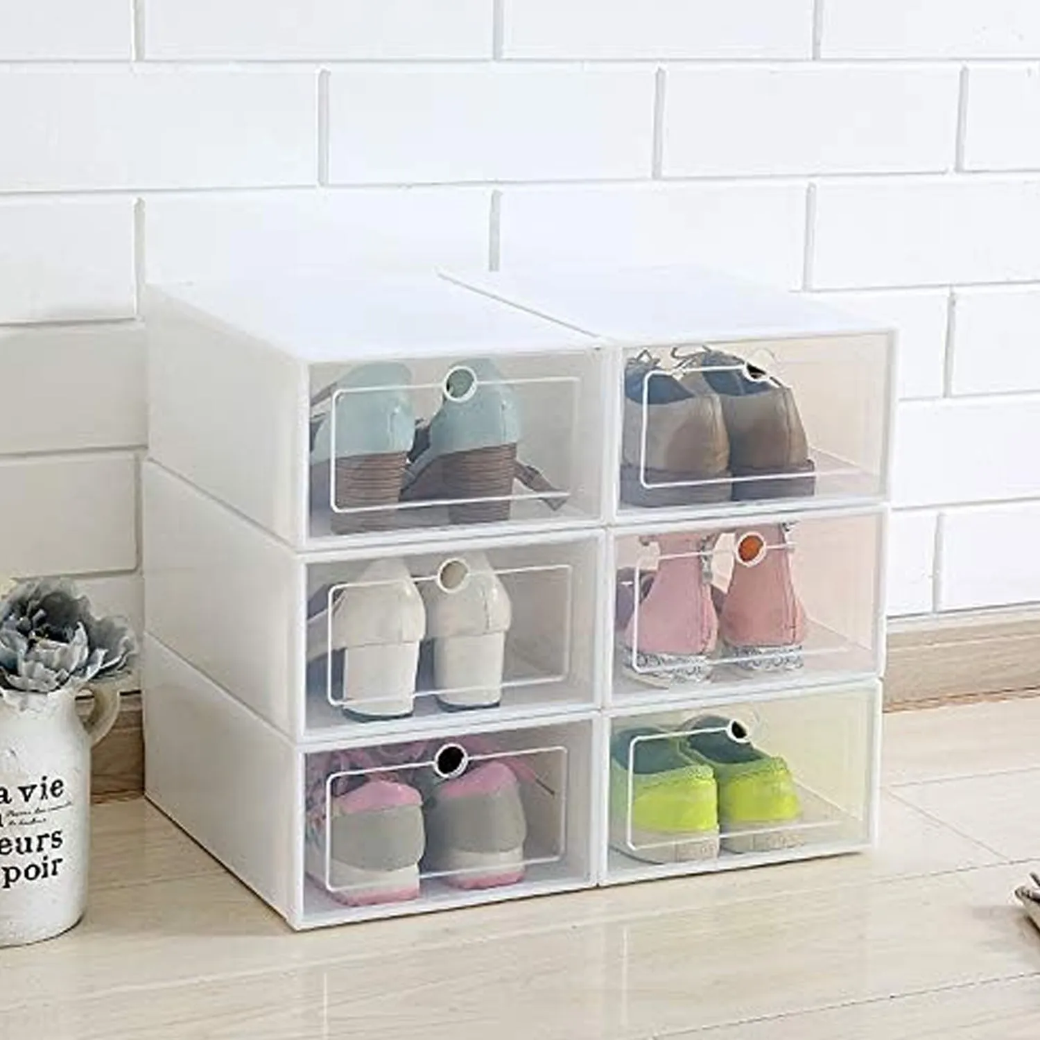 3 Layer Transparent Shoes Storage Box Plastic Stackable Shoe Storage (1 Set / 3 Layer)