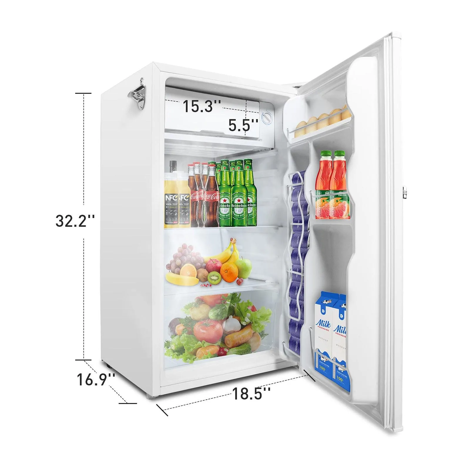 3.2 Cu.ft. Small Fridge with Freezer Compact Refrigerator with Adjustable Legs, White