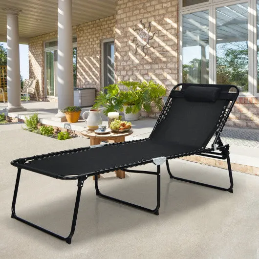 4 Position Folding Lounge Chaise with Adjustable Backrest and Footrest-Black