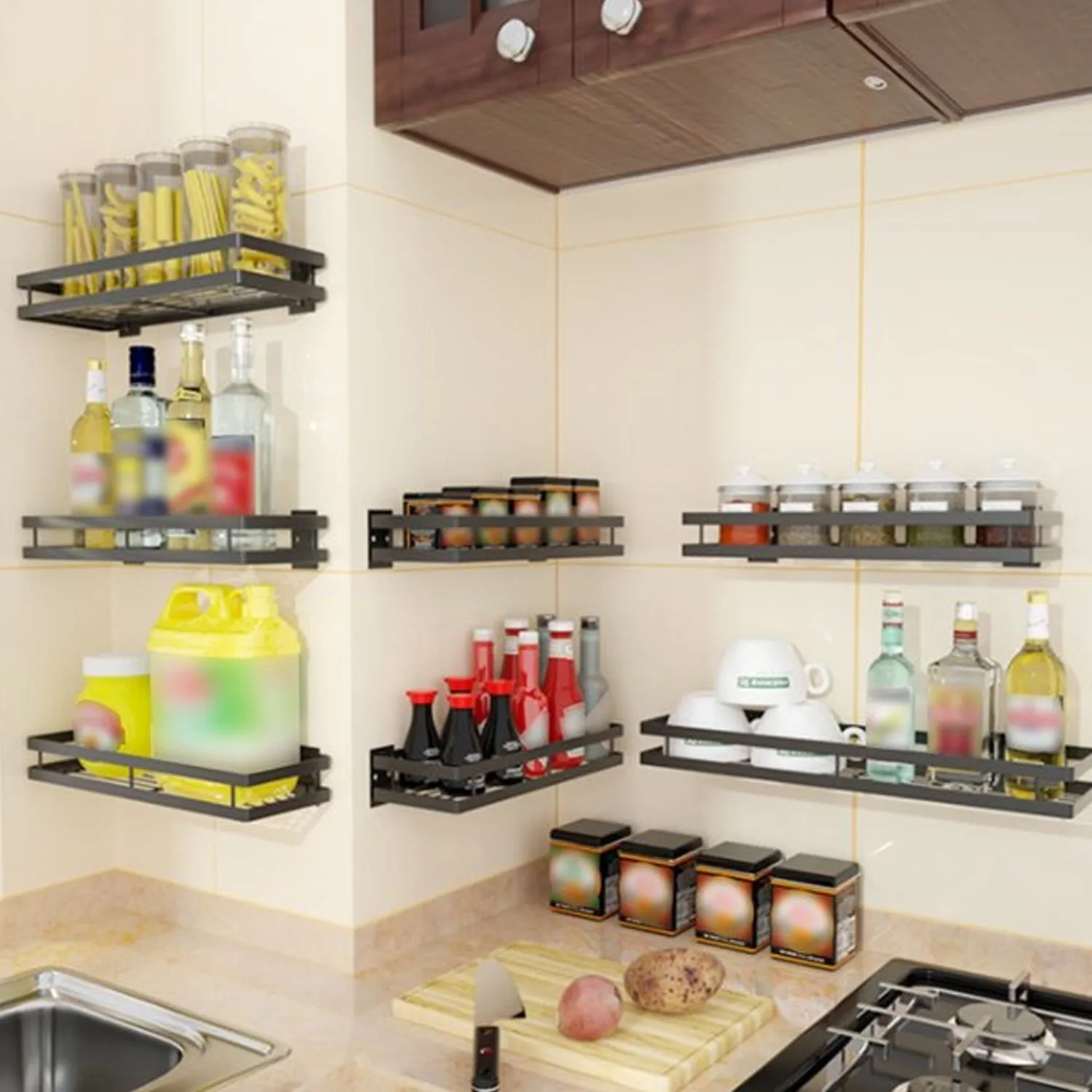 4925 40cm Metal Space Saving Multi-Purpose Kitchen Spice Rack Storage Organizer Shelf Stand .