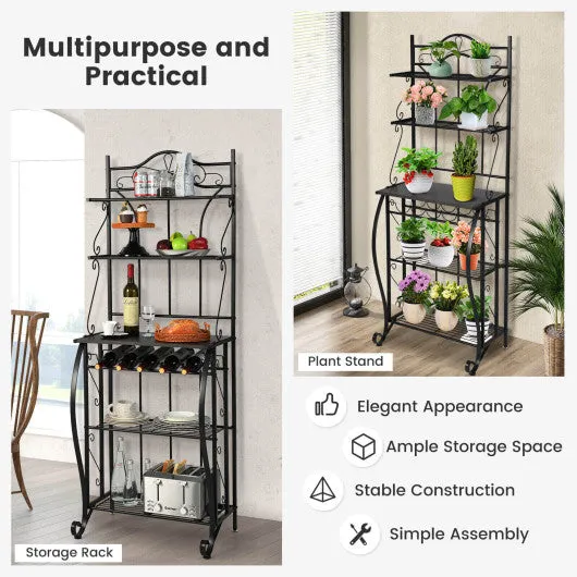 5-Tier Metal Kitchen Baker's Rack with 5 Wine Bottles Rack