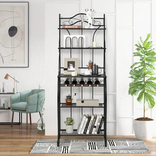 5-Tier Metal Kitchen Baker's Rack with 5 Wine Bottles Rack