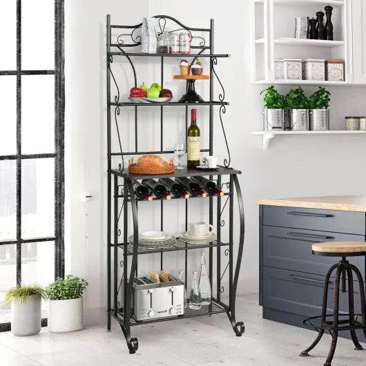 5-Tier Metal Kitchen Baker's Rack with 5 Wine Bottles Rack