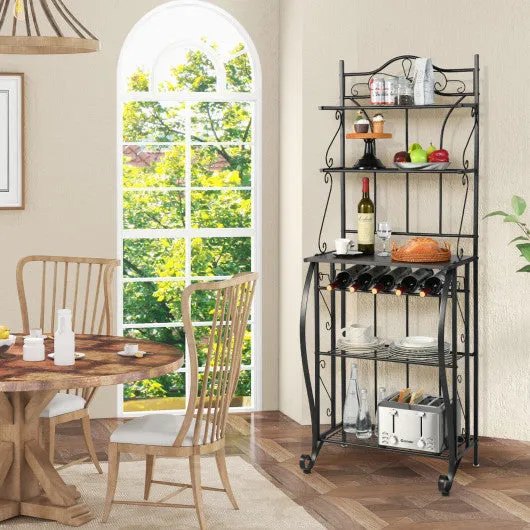 5-Tier Metal Kitchen Baker's Rack with 5 Wine Bottles Rack