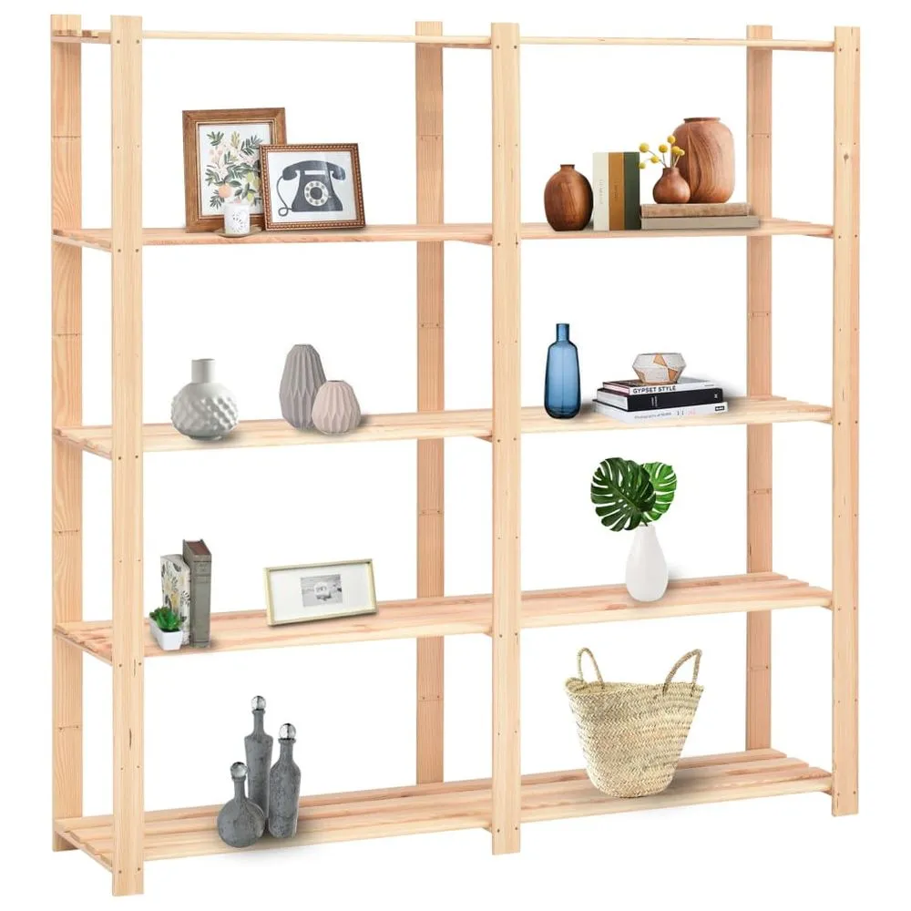 5-Tier Storage Rack Natural Wood 500 kg Support