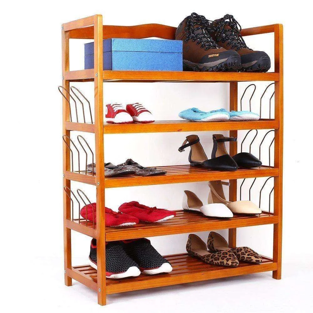 5 Tier Wooden Shoe Rack Shelf Storage Organizer Entryway Home Furniture