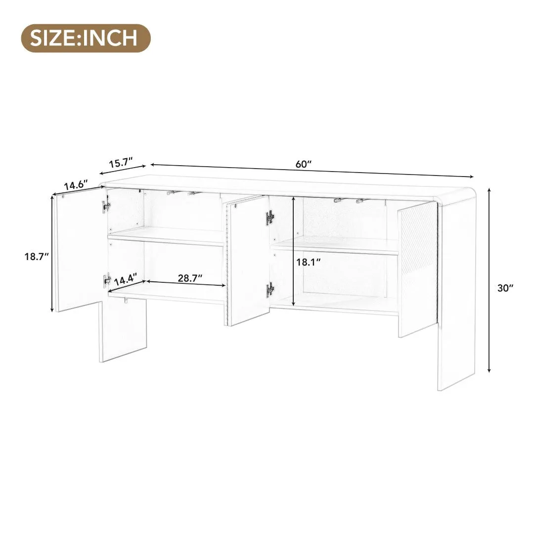 60"L Sideboard with 4 Doors, Rebound Device | Modern Style, Spacious Storage