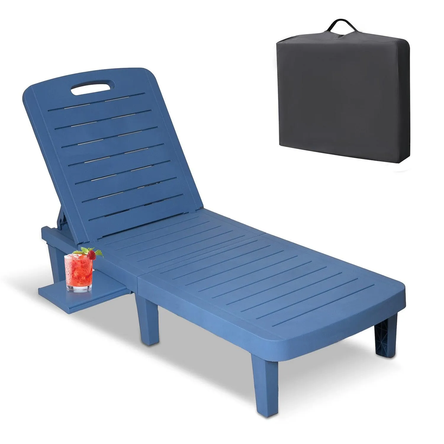 74.4" Outdoor Chaise Lounge Patio Pool Lounge Chairs with 4 Level Adjustable Backrest, Blue