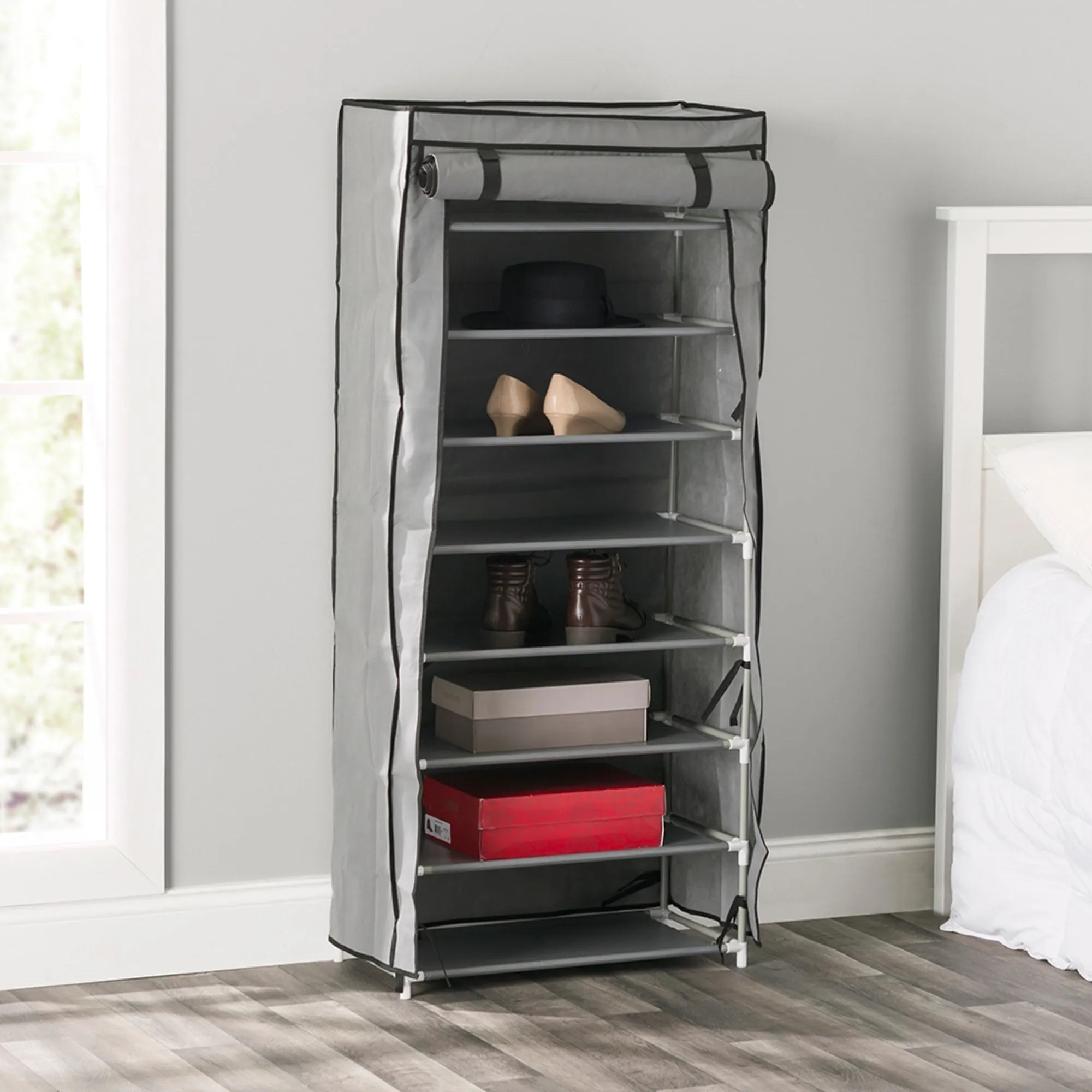 8  Tier Portable Polyester Shoe Closet, Grey