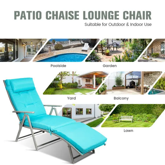 Adjustable Outdoor Lightweight Folding Chaise Lounge Chair with Pillow-Blue