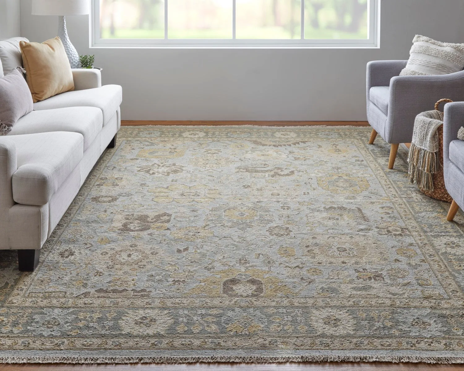 Aleska Oriental Blue/Gold/Gray Rug