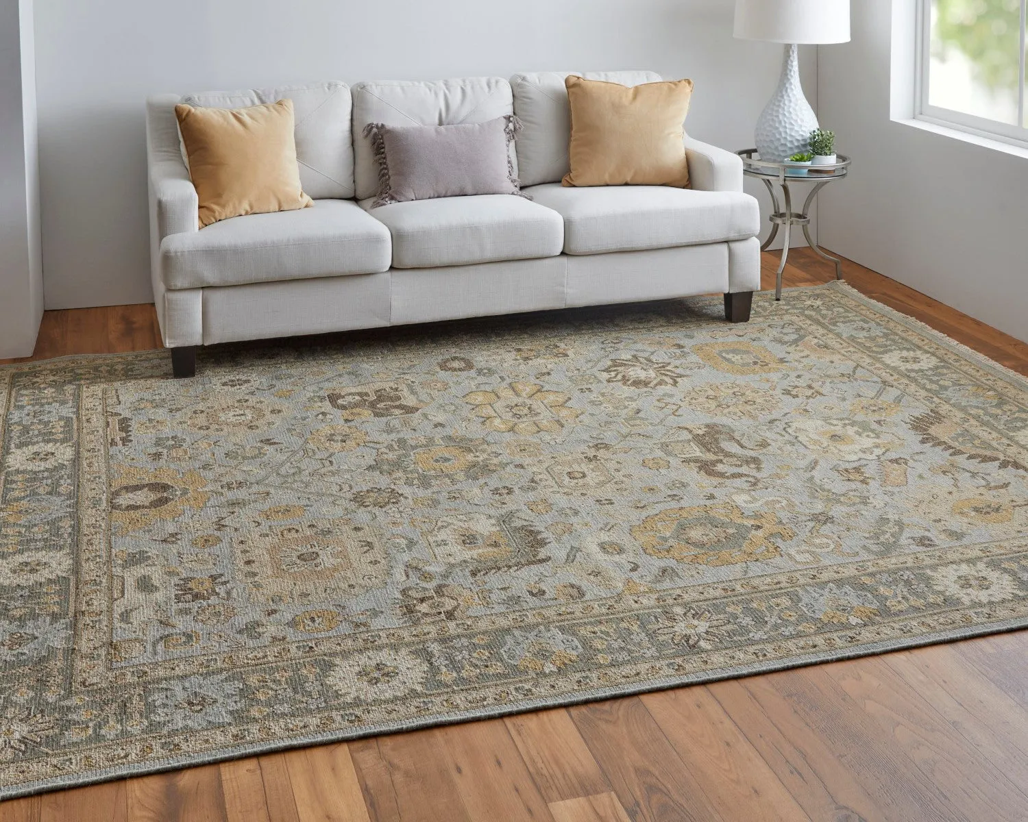 Aleska Oriental Blue/Gold/Gray Rug