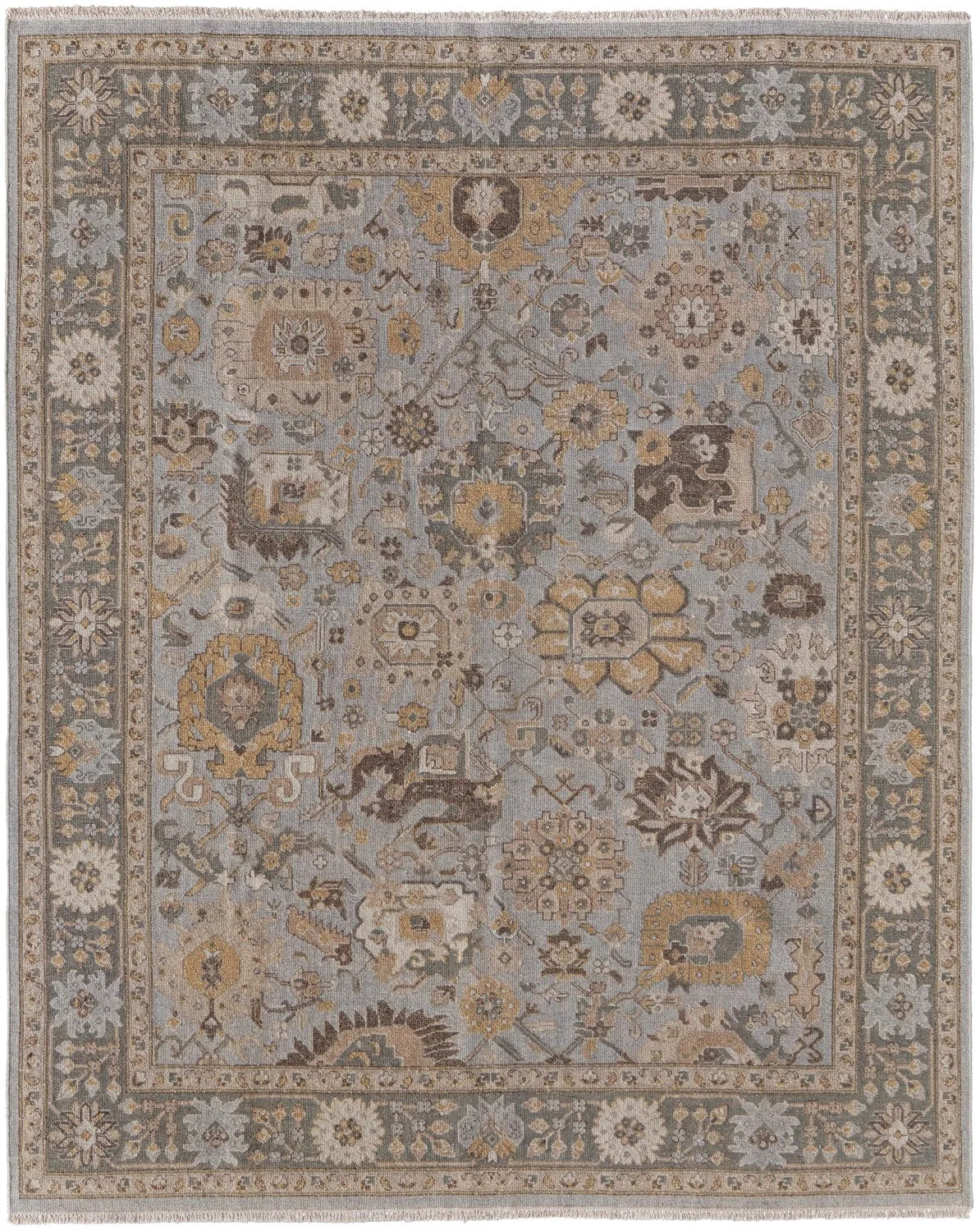 Aleska Oriental Blue/Gold/Gray Rug