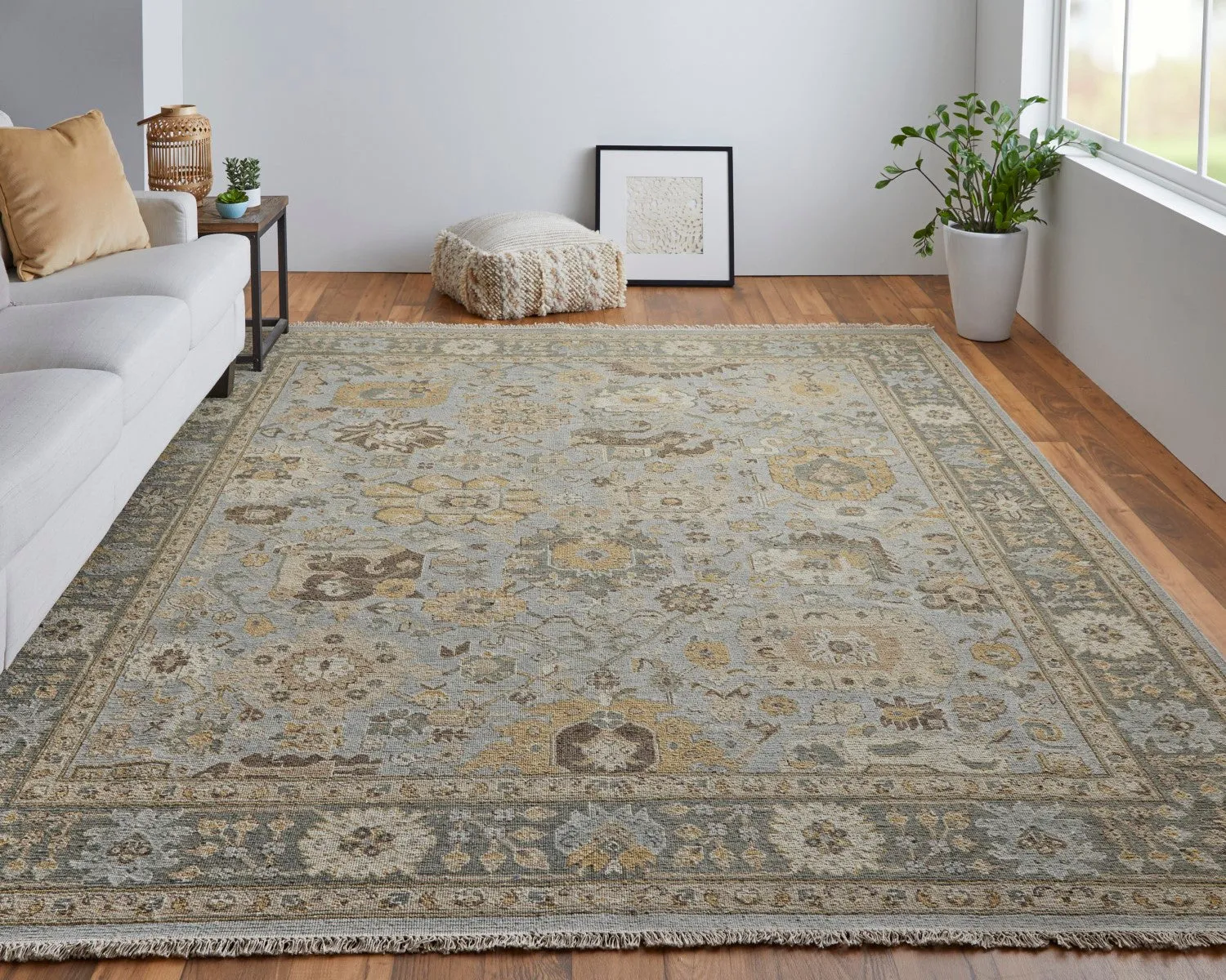 Aleska Oriental Blue/Gold/Gray Rug