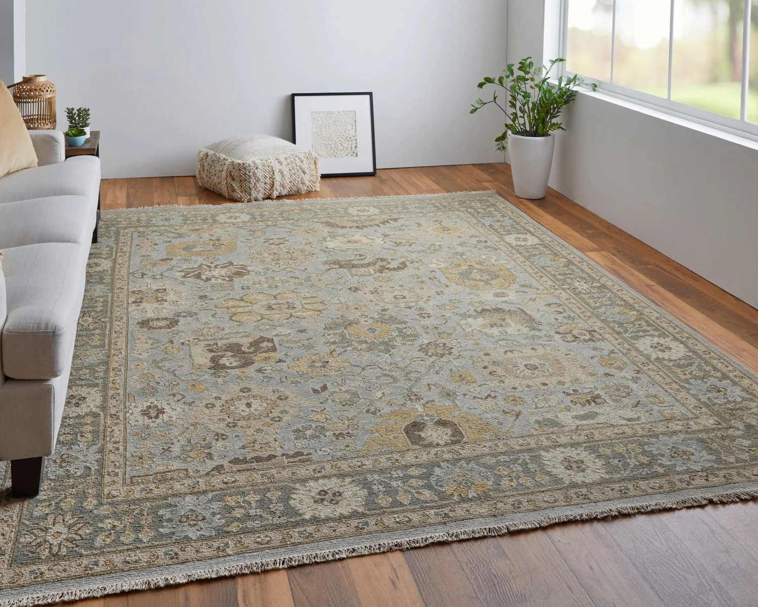 Aleska Oriental Blue/Gold/Gray Rug