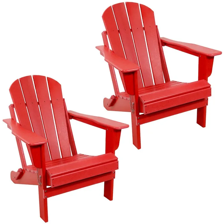 All-Weather Portable Foldable Outdoor Adirondack Chairs Set of 2 - Red