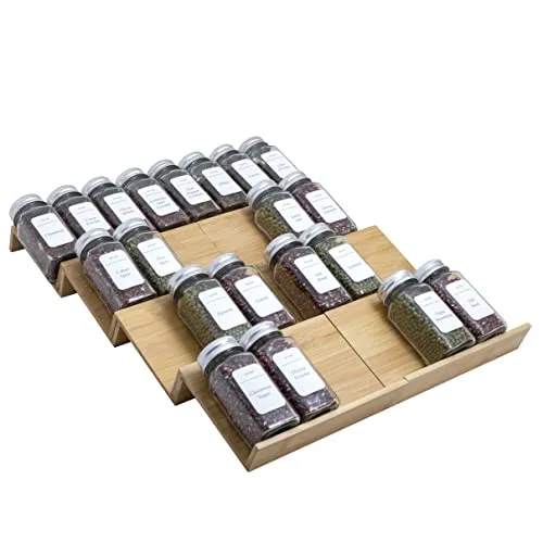 Angimio Bamboo Spice Rack Drawer Organizer - 8 Pieces Set- 7" Wide Per Piece - Combine Pieces Into 14" Wide Rack (7" or 14")