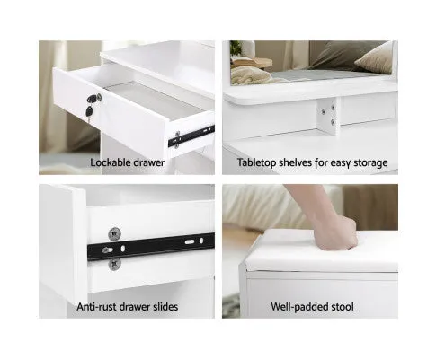 Artiss Dressing Table Stool Set 4 Drawers White