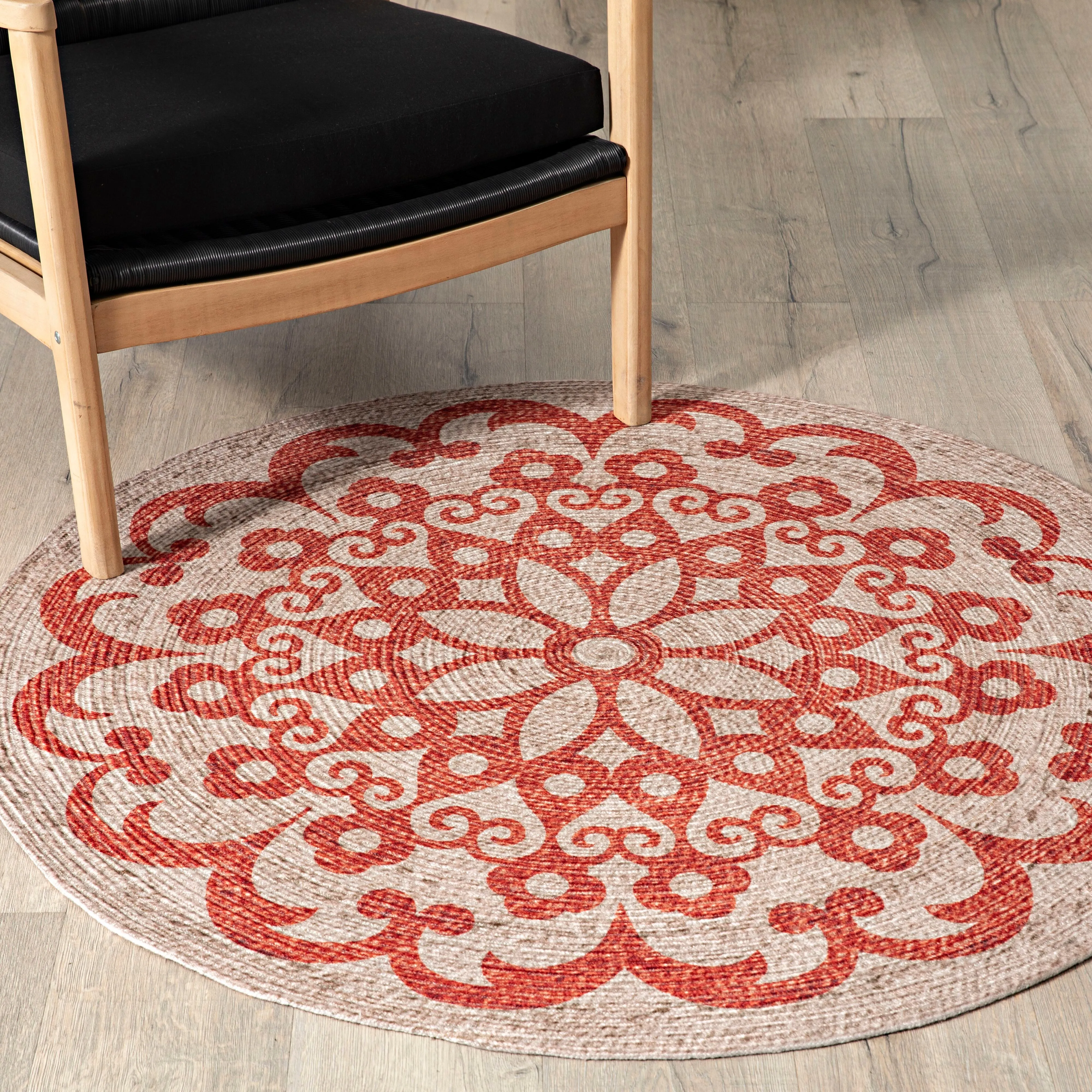 Aruba Mandela Reversable Outdoor PET Orange & Blue Round Rug 120cm