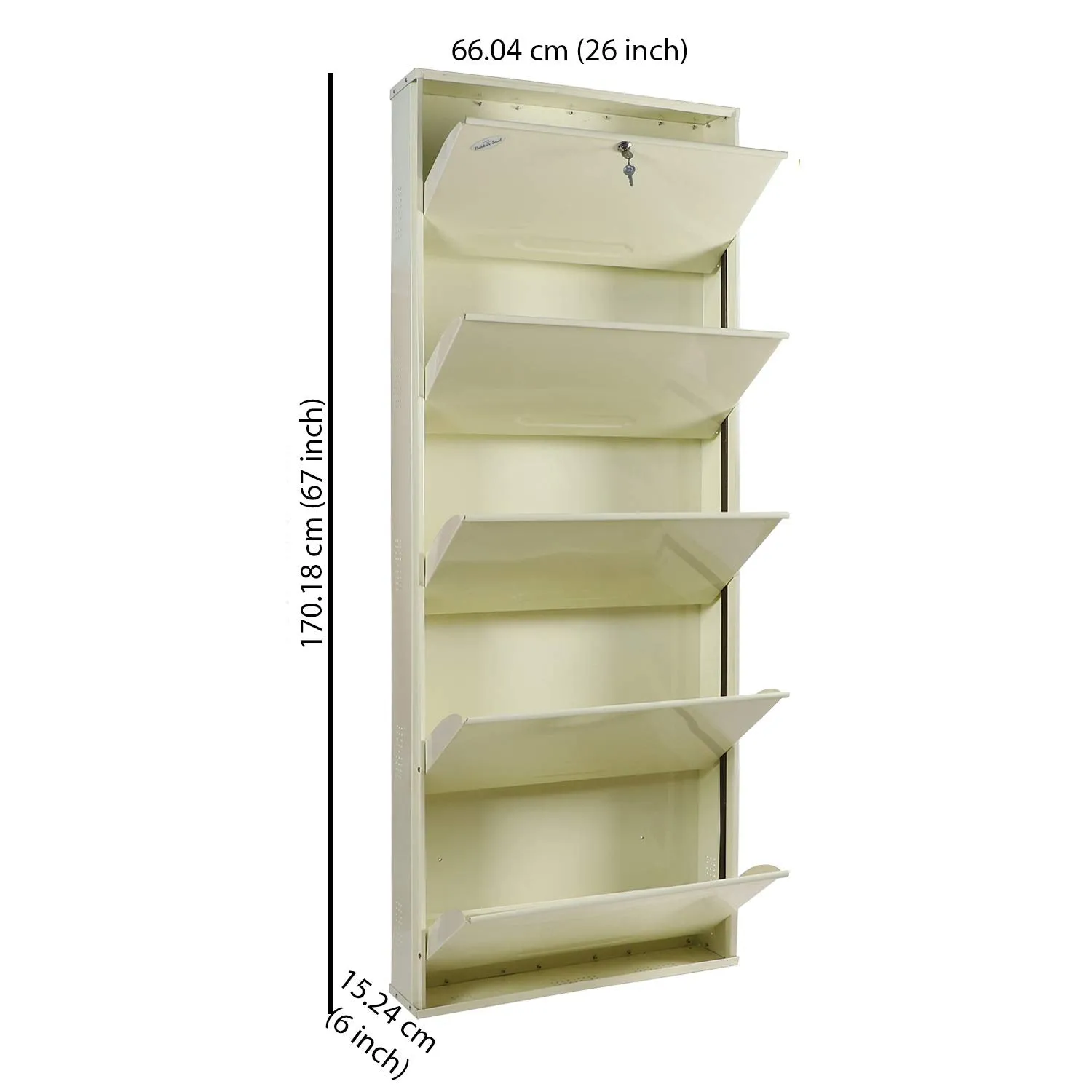 Babbar Steel 26 Inches Wide 5 Door Powder Coated Wall Mounted Metallic Shoe Rack (Ivory,5 Shelves)