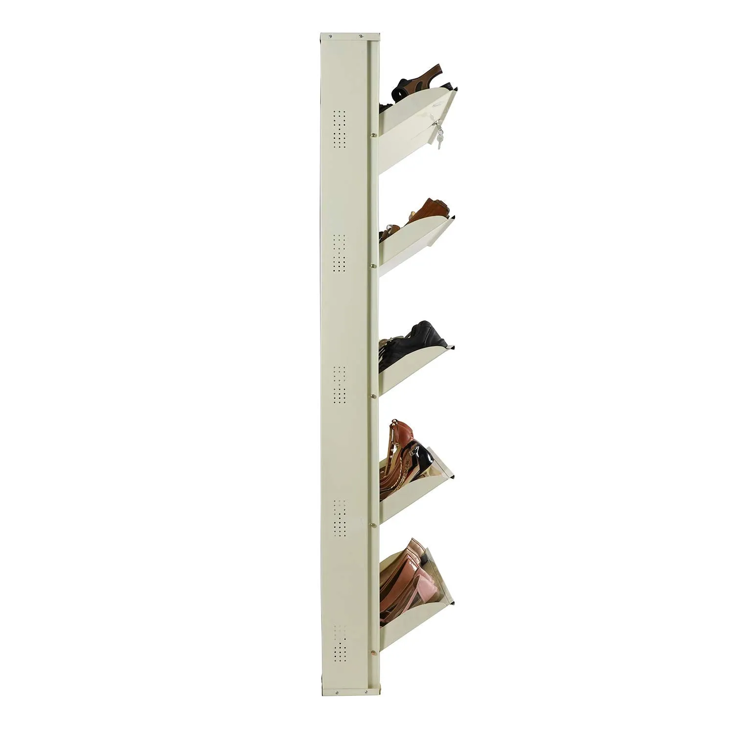 Babbar Steel 26 Inches Wide 5 Door Powder Coated Wall Mounted Metallic Shoe Rack (Ivory,5 Shelves)