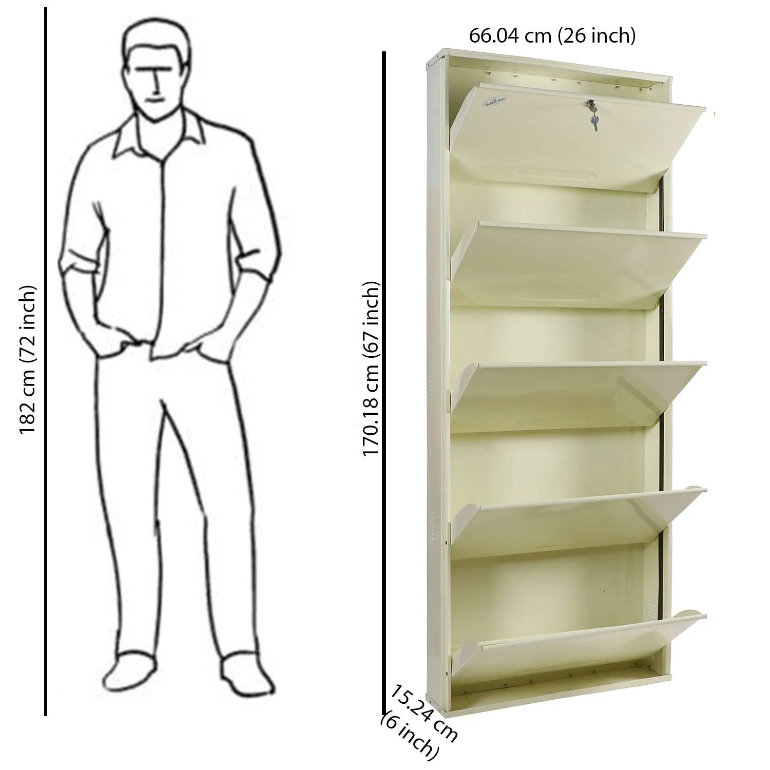 Babbar Steel 26 Inches Wide 5 Door Powder Coated Wall Mounted Metallic Shoe Rack (Ivory,5 Shelves)