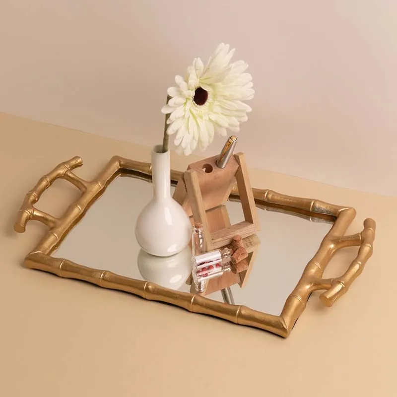 Bamboo Design Mirror Vanity Tray | 14 x 9 inches