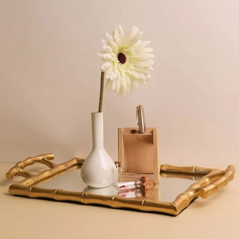 Bamboo Design Mirror Vanity Tray | 14 x 9 inches