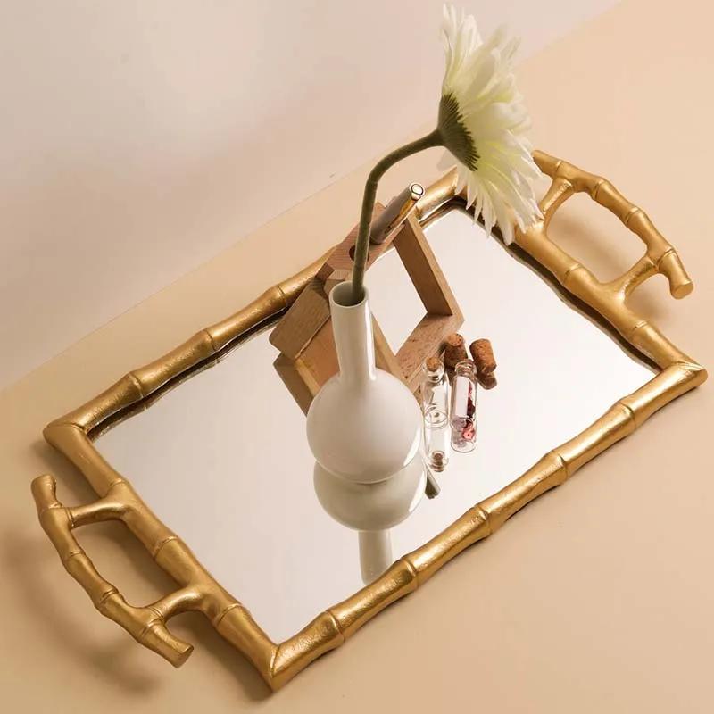 Bamboo Design Mirror Vanity Tray | 14 x 9 inches