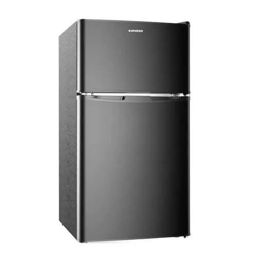 BANGSON Mini Fridge with Freezer, 2 Door Small Refrigerator with Freezer, Mini Fridge for Bedroom, 3.2 CU.FT, For Home, Office, Dorm, Garage or RV, (Black)