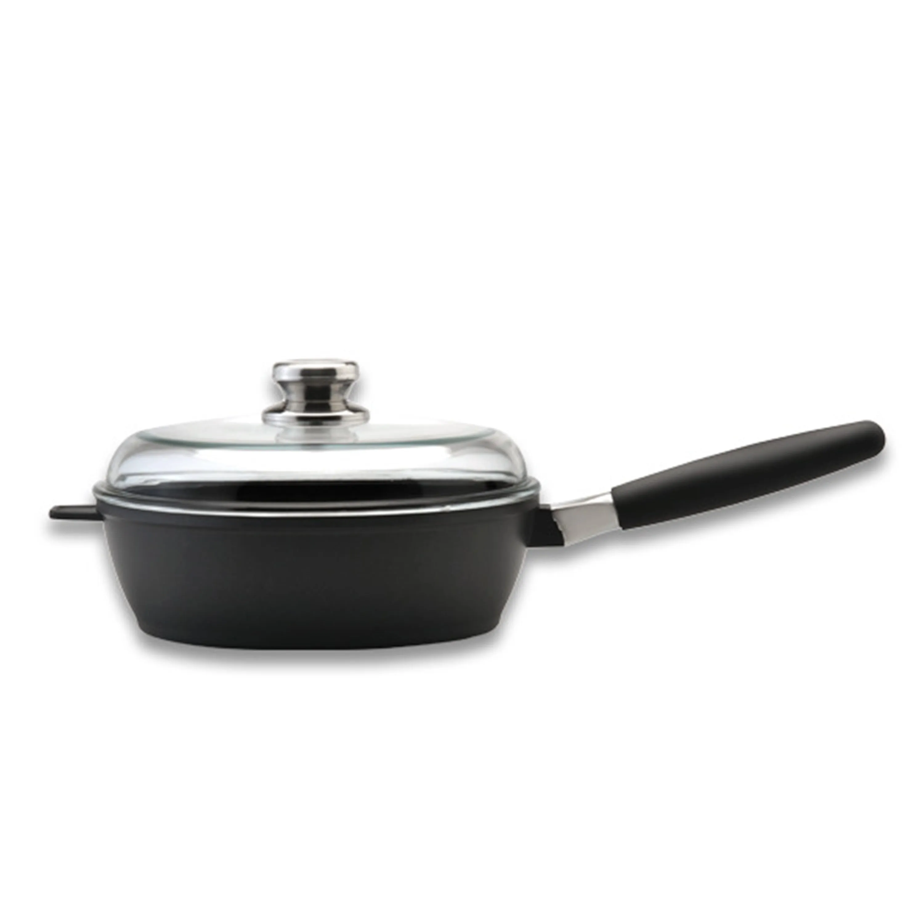 BergHOFF Scala Non-stick Cast Aluminum 9.5" Sautepan 3Qt., Glass Lid, Detachable Handle, Black